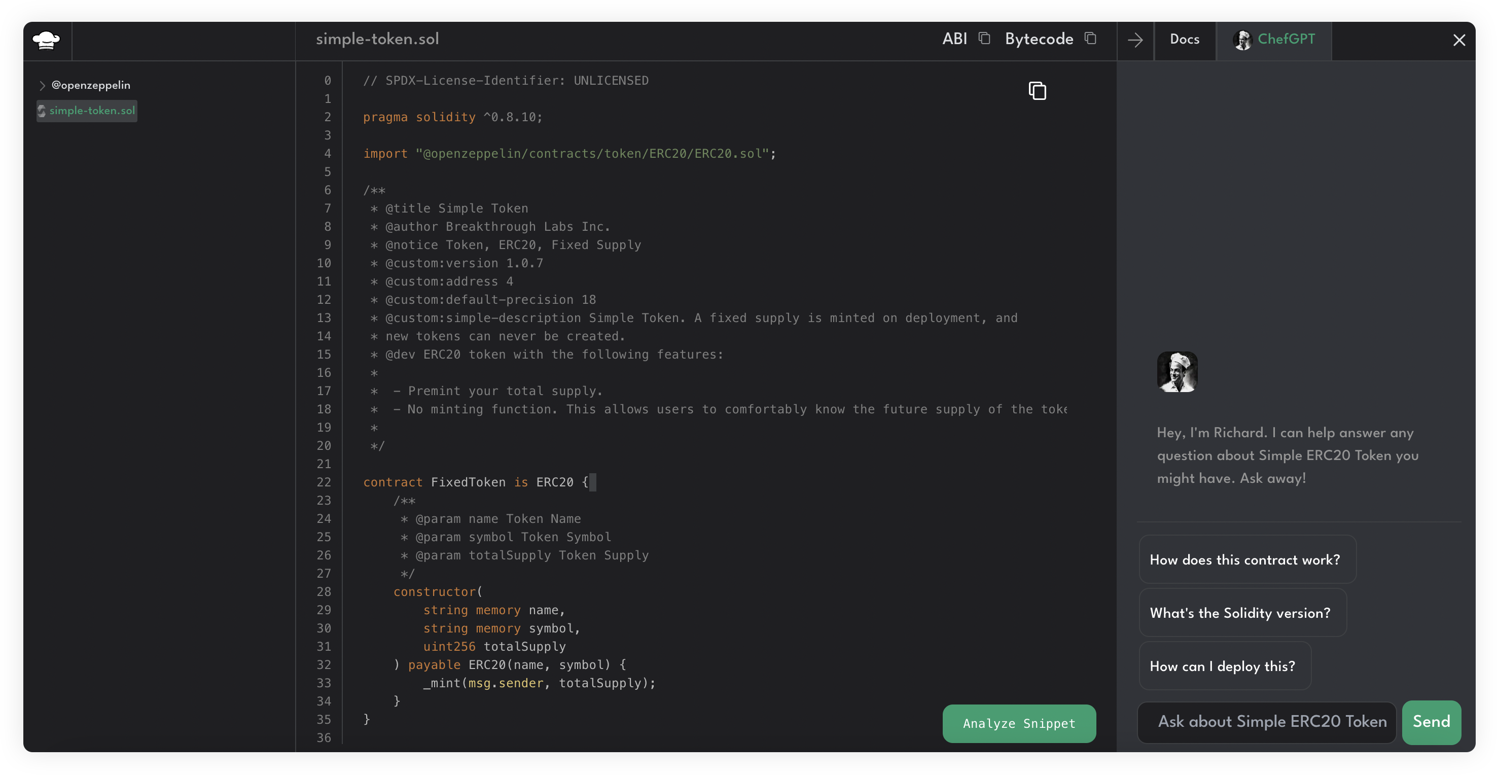 Cookbook Analyze Code Snippet